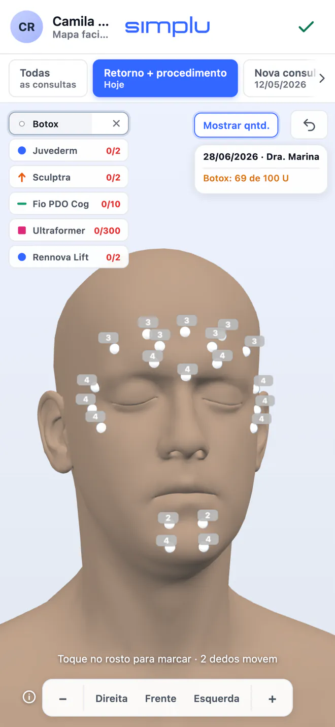 Mapa facial 3D do Simplu no celular
